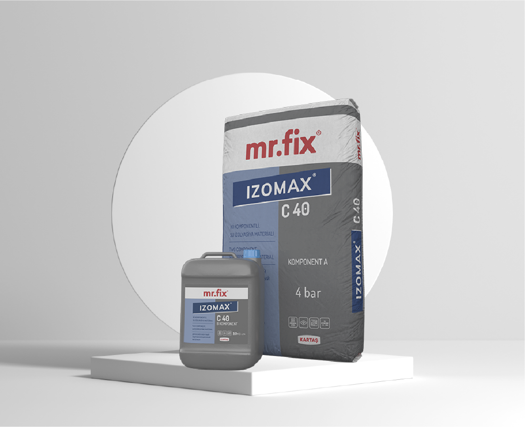 MR FİX İZOMAX C40 Sement əsaslı iki komponetlı elastik su izolyasiya materialı