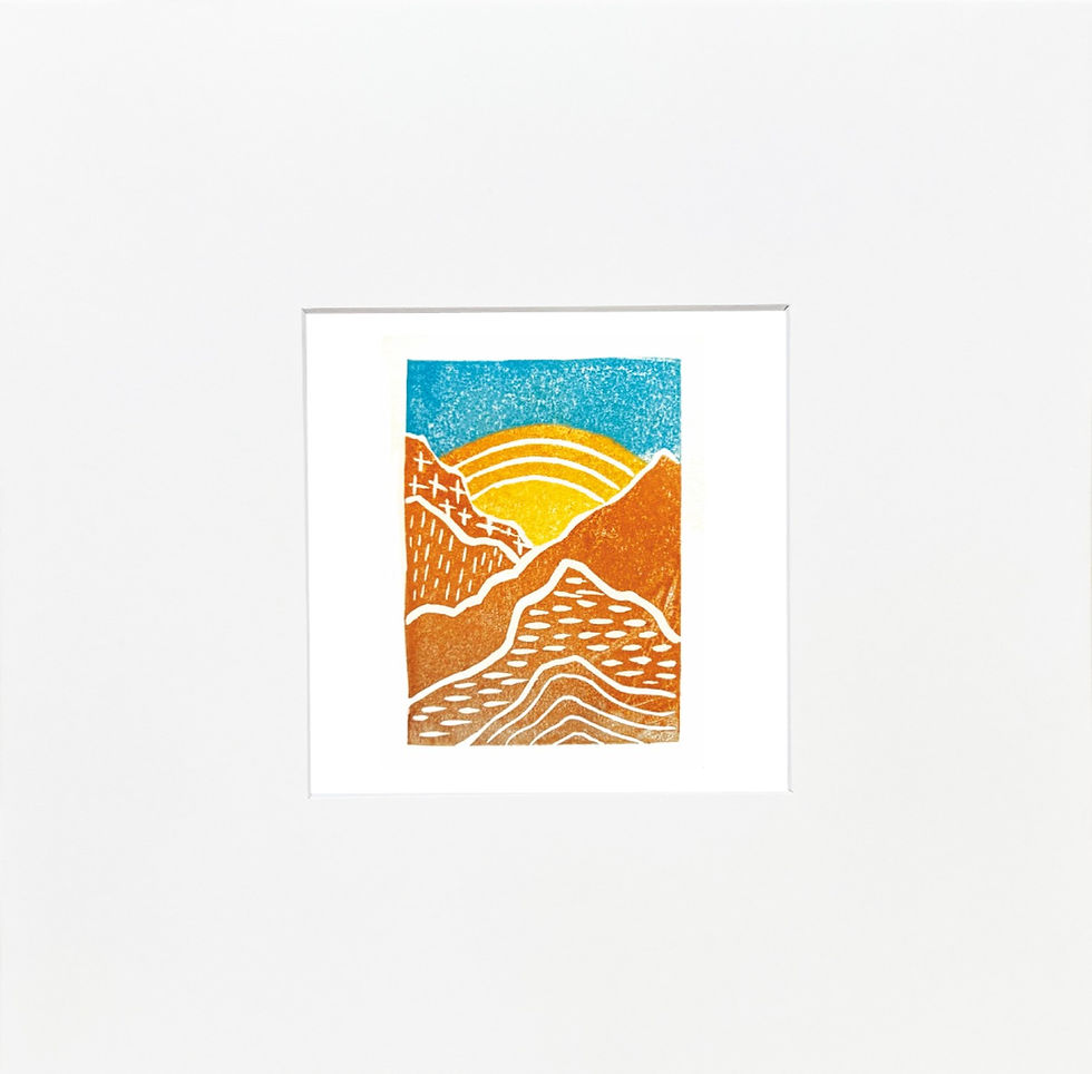 Thumbnail: MOUNTAIN SCENE - small original block print
