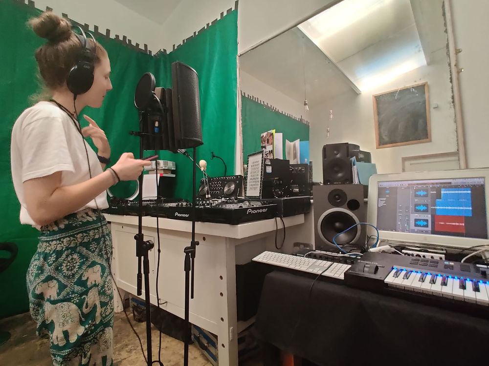 Vocalist in recording studio