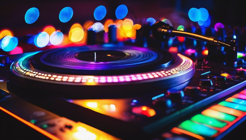 DJ turntable with colorful lights