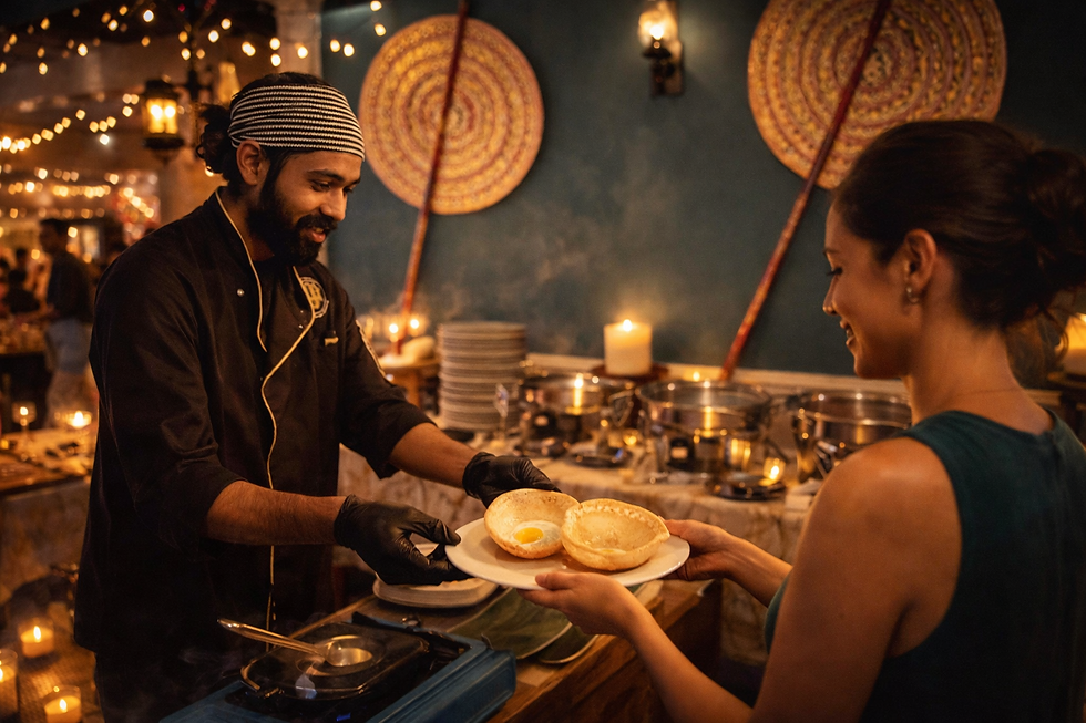 Eye-level view of a cozy restaurant dining area set for a lively evening event