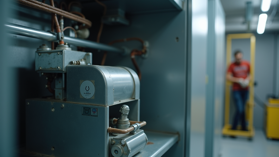 Close-up view of HVAC system components during maintenance