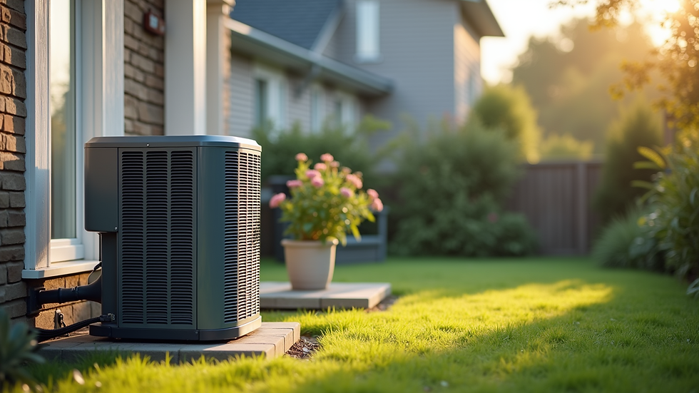 Close-up view of HVAC air conditioning unit outside a residential home