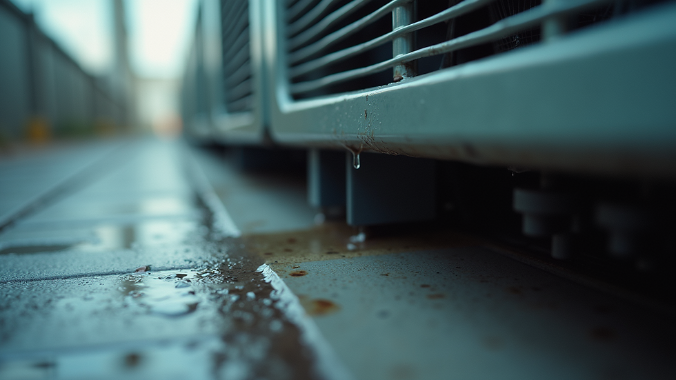 Eye-level view of HVAC unit with visible water leak