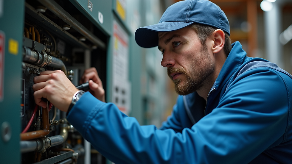 Close-up view of HVAC technician inspecting system