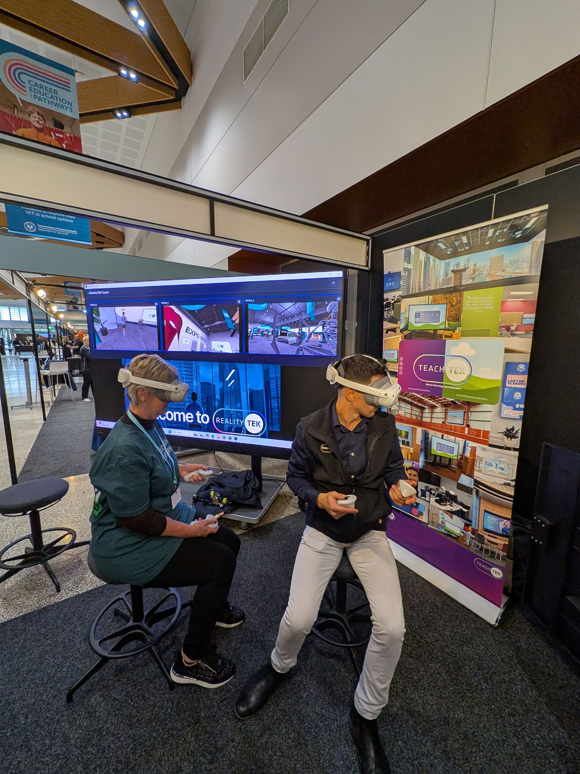Students using RealityTEK VR headsets at a classroom event