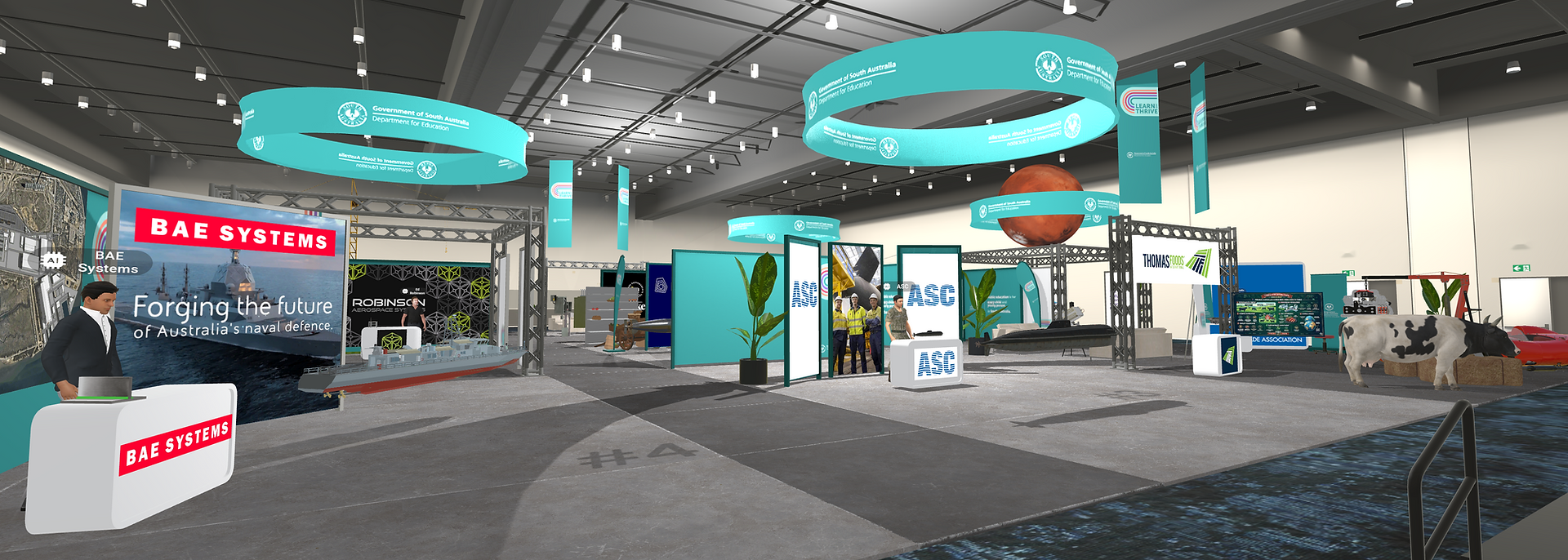 Virtual RealityTEK classroom with industry partner booths.