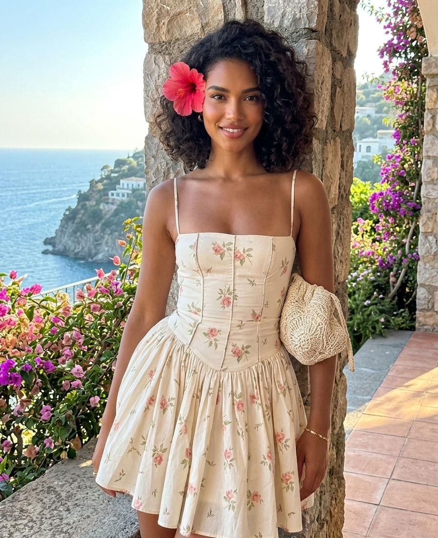 Vintage Floral Corset Mini Dress – Romantic Feminine Charm