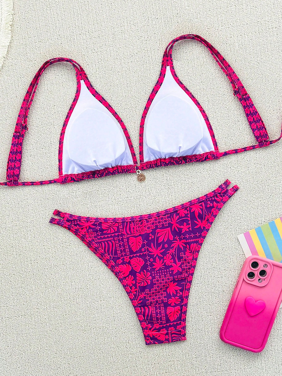 Thumbnail: Purple & Red Women's Bikini Set – Bold Colour Block Swimwear for Beach & Poolsid