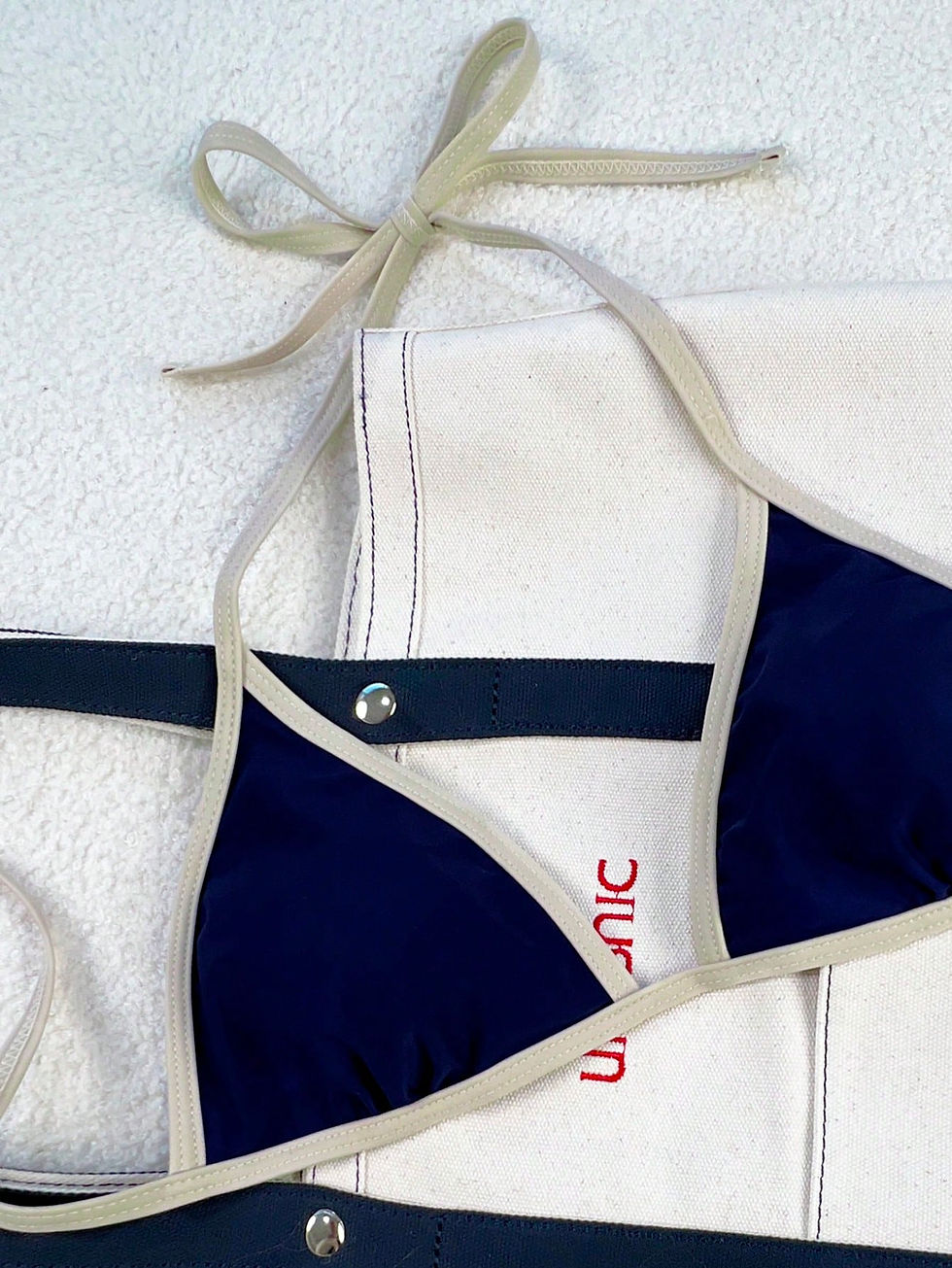 Thumbnail: Navy Blue Bikini with White Trim – Elegant Contrast Swimwear for Timeless Summer