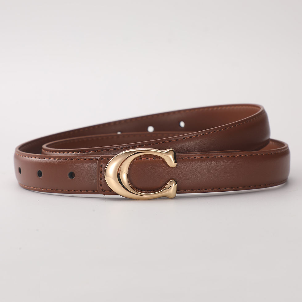 Thumbnail: Classic Brown/Black Leather Belt for Women – Elegant Gold Buckle Waist Belt