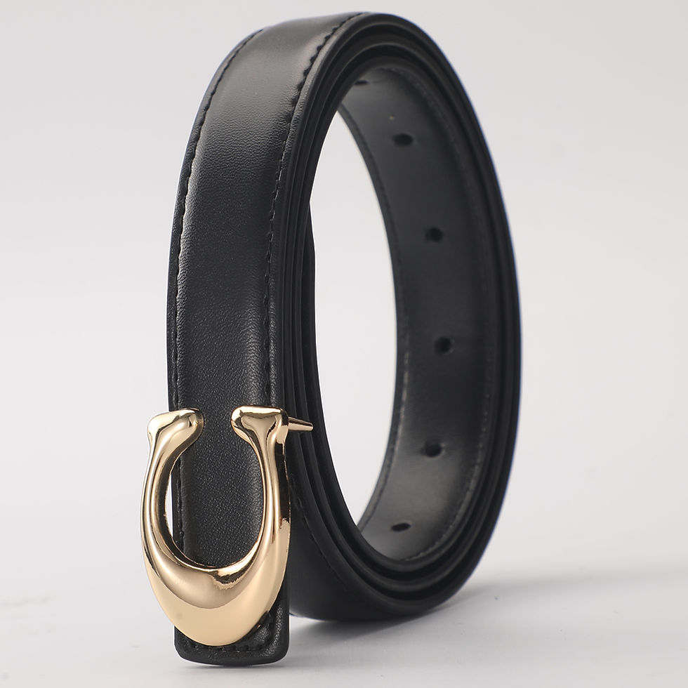 Thumbnail: Classic Brown/Black Leather Belt for Women – Elegant Gold Buckle Waist Belt