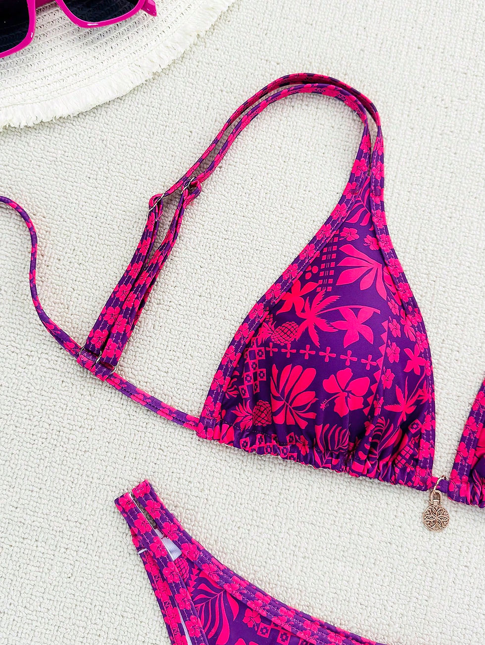 Thumbnail: Purple & Red Women's Bikini Set – Bold Colour Block Swimwear for Beach & Poolsid