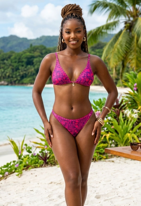Purple & Red Women's Bikini Set – Bold Colour Block Swimwear for Beach & Poolsid