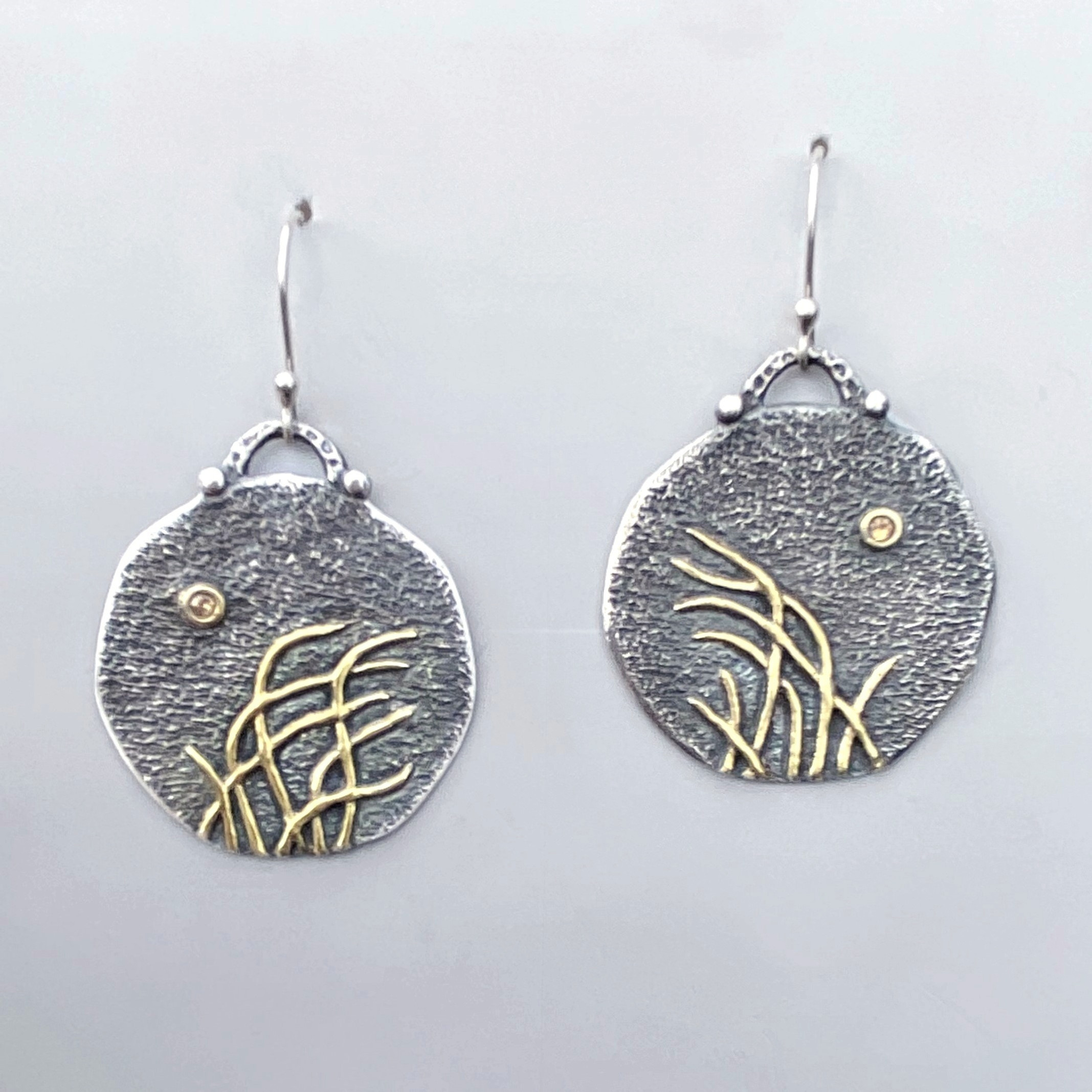 Beach Grass Earrings, sapphires