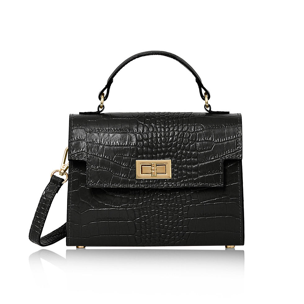 Thumbnail: Italian Handcrafted Genuine Leather Classic Croc-Embossed Compact Handbag