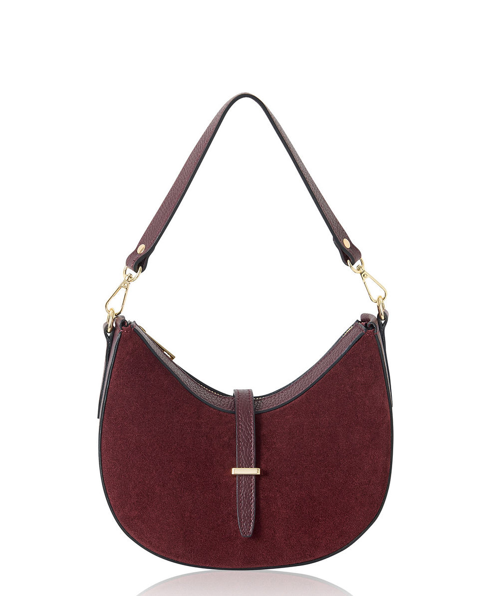 Thumbnail: Italian Premium Suede &Leather Curved Shoulder Crossbody Bag