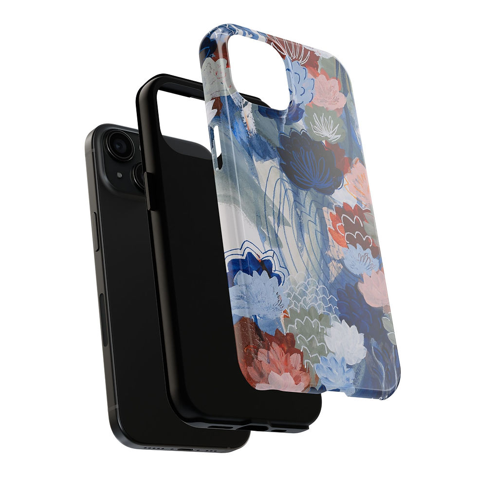 Thumbnail: Phone Case - Abstract Floral Study in Blues, Peach, and Gray
