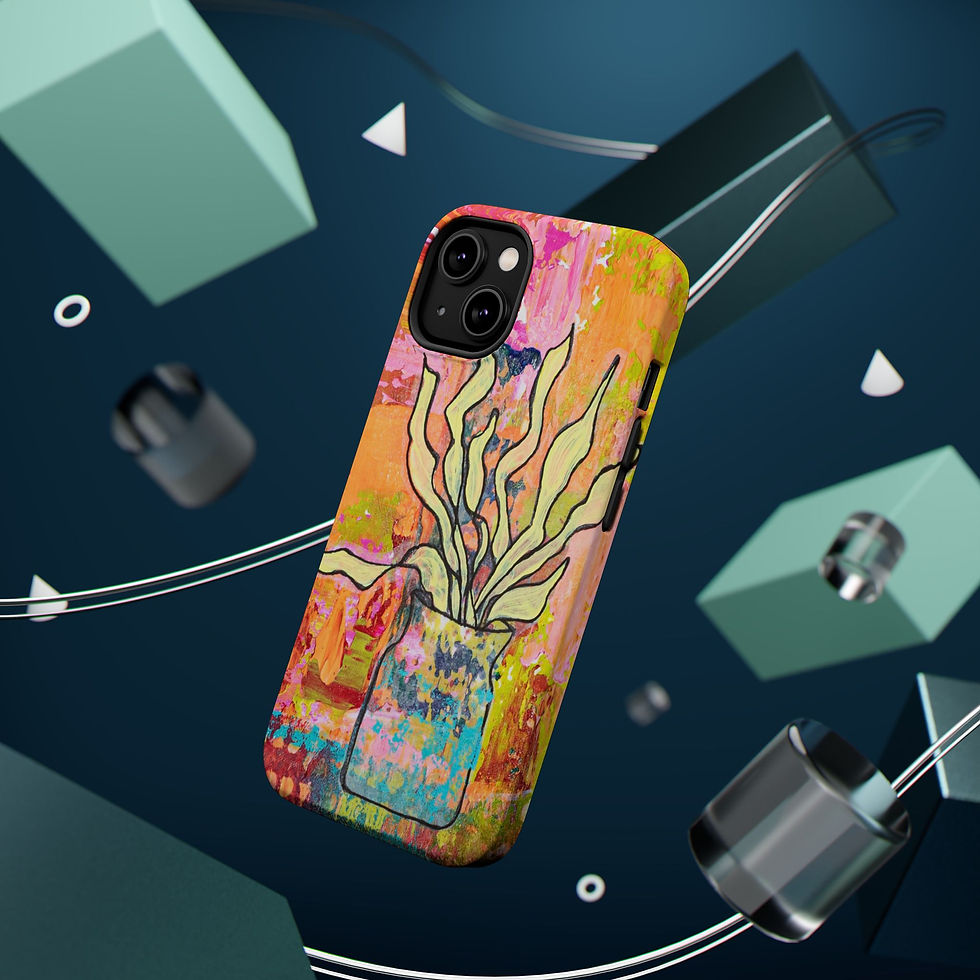 Thumbnail: iPhone Case - Mixed Media Plant Design with Vibrant Abstract Background
