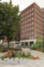 The exterior of the Aire Park office buildings and the surrounding greenery