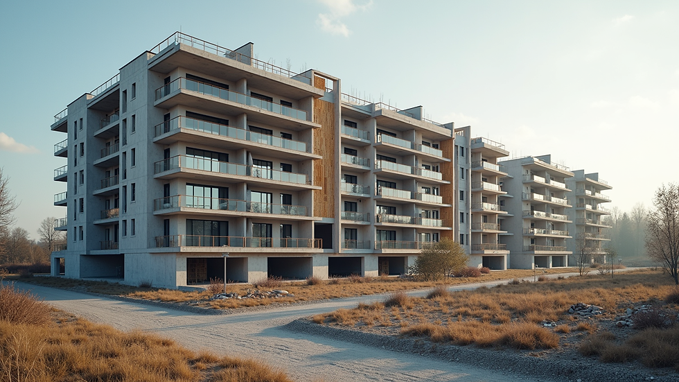 Wide angle view of a modern residential building under construction