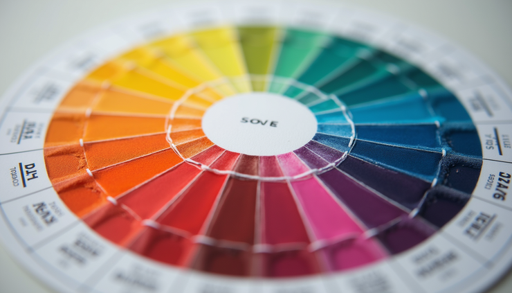 Eye-level view of a color wheel showing various vibrant colors arranged in a circle