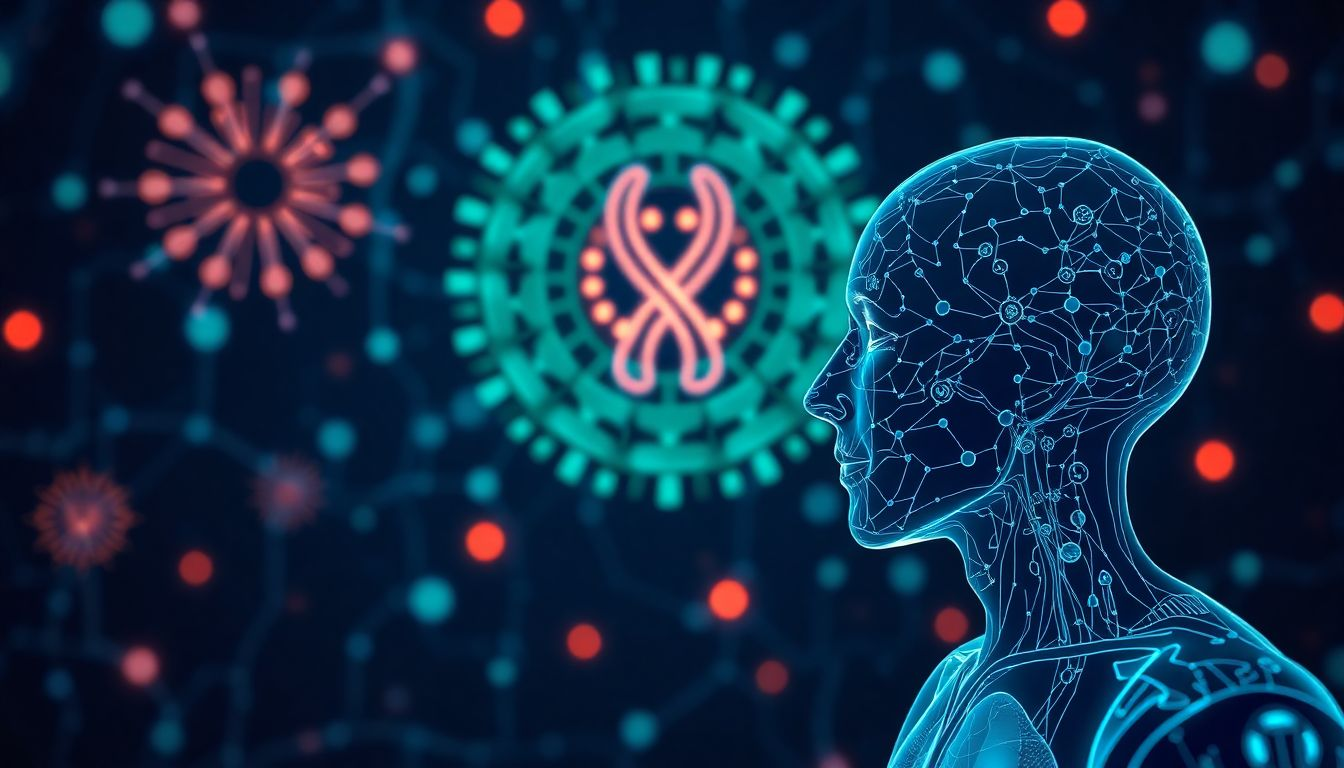 A digital rendering of a human silhouette integrated with complex neural connections