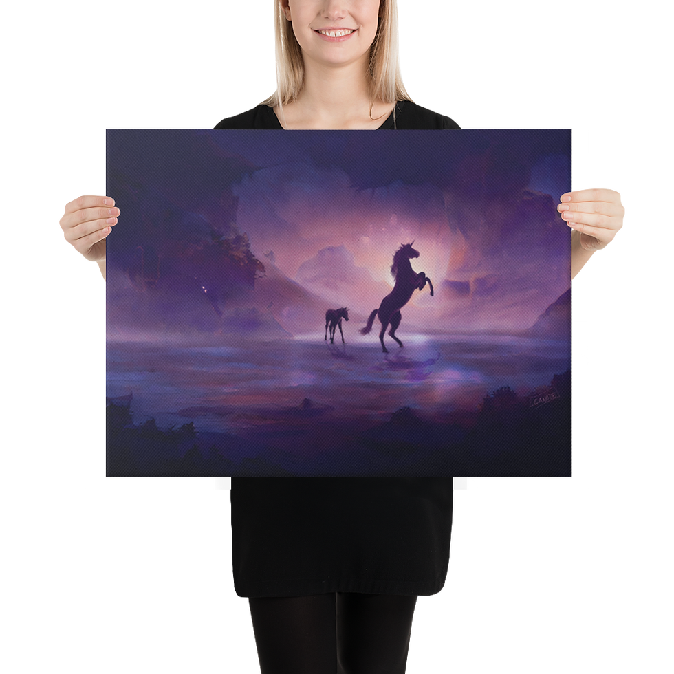 Thumbnail: "Unicorns at the Water" Wrapped Canvas Print