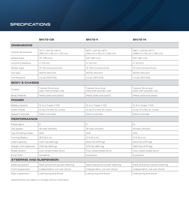 electric transport vehicle specifications