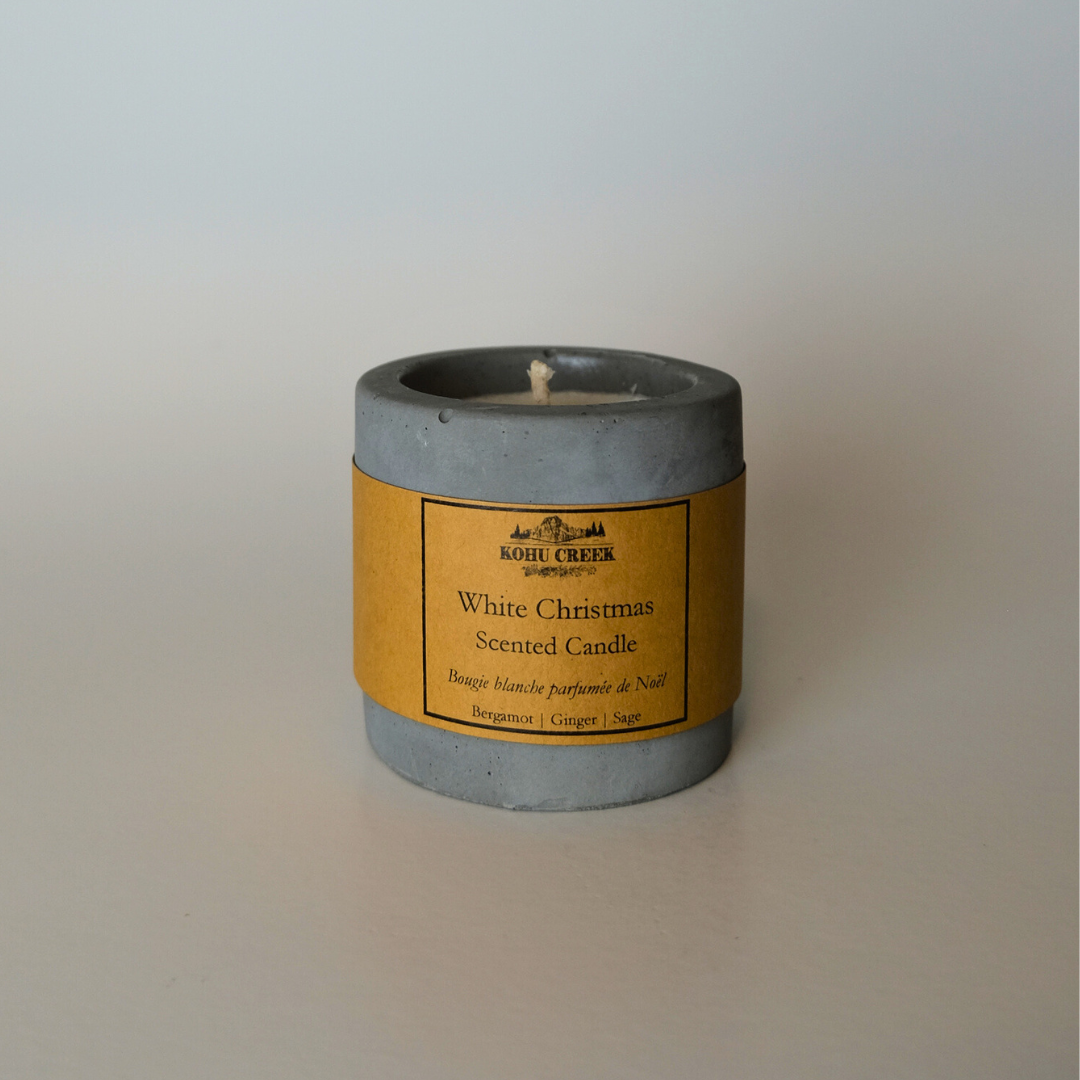 White Christmas Cement Candle