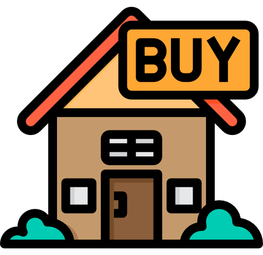 A house symbolized by an icon with a purchase sign.