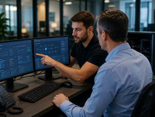 Office tech support discussion in action