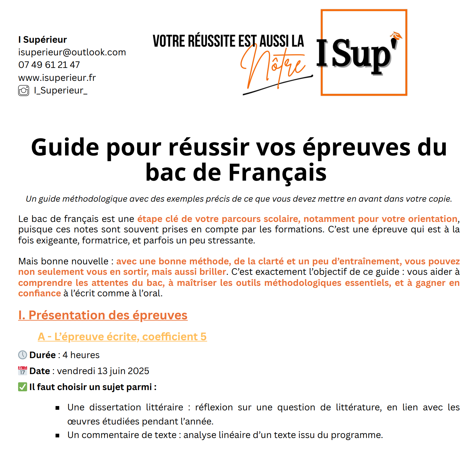 Guide pour le bac de français