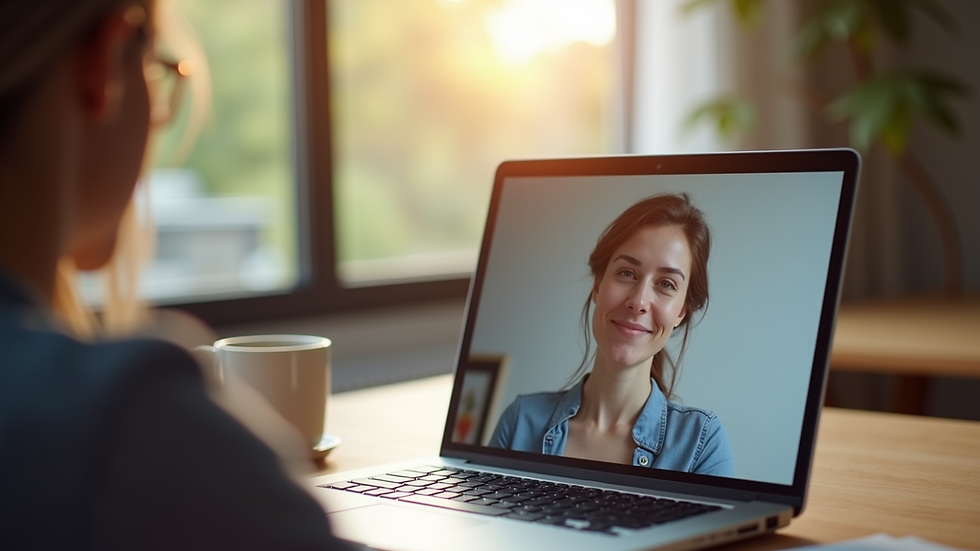 Vue rapprochée d'un ordinateur portable avec une séance de thérapie en ligne affichée