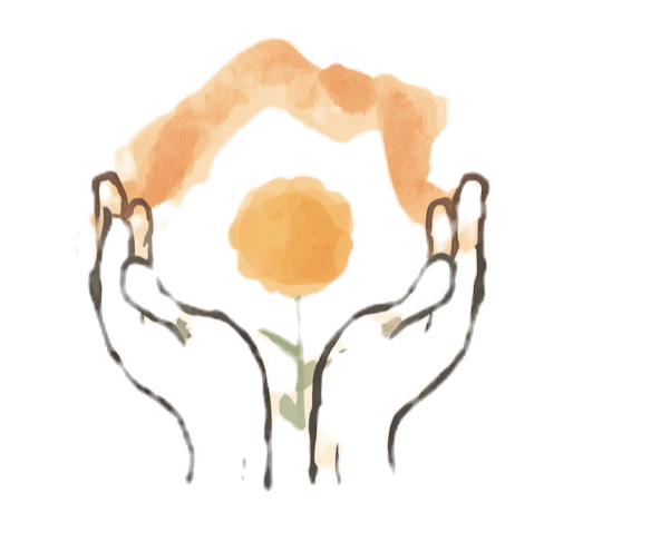 Single simple icon symbols for trauma-informed care, gentle hands holding a small plant or