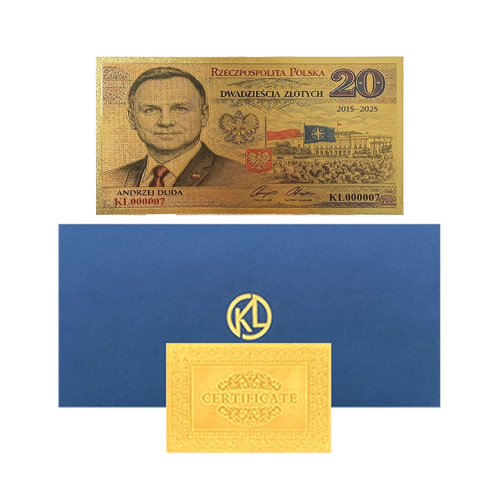 Miniatura: Banknot Kolekcjonerski „Andrzej Duda – Prezydent RP 2015–2025” pozłacany