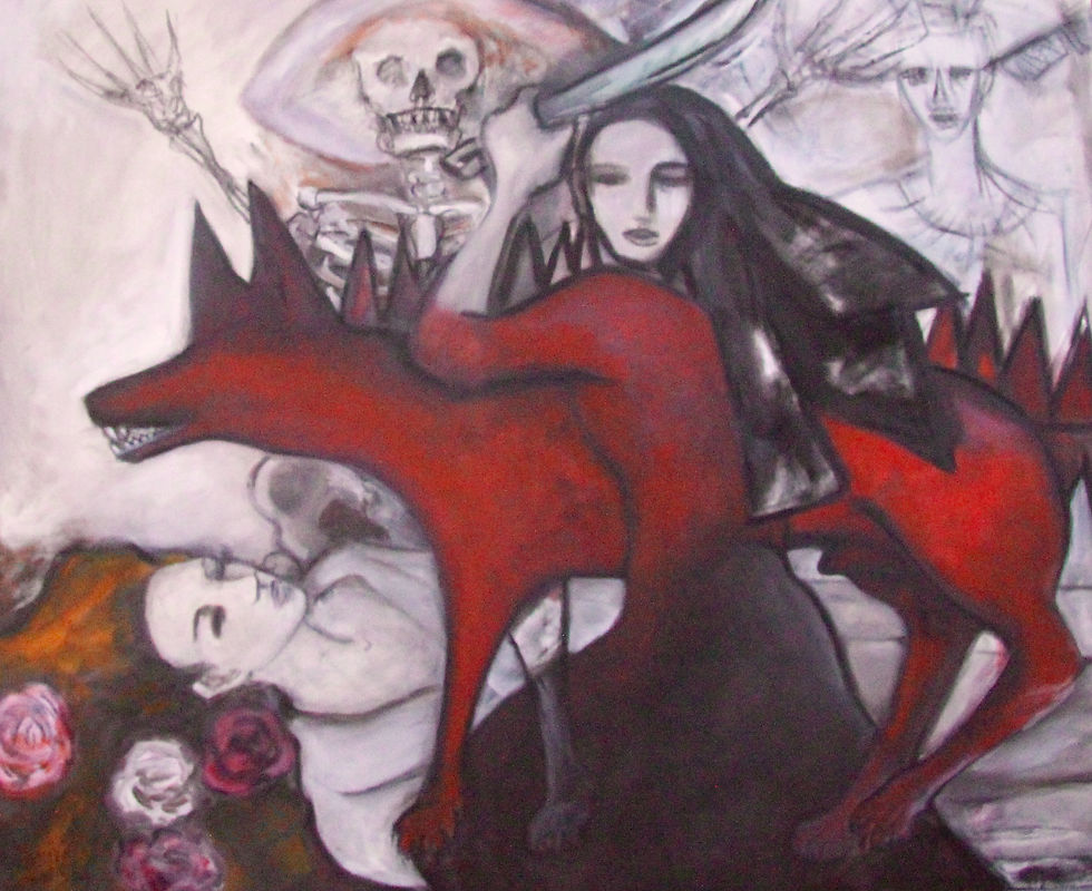 Warrior Woman with Red Dog