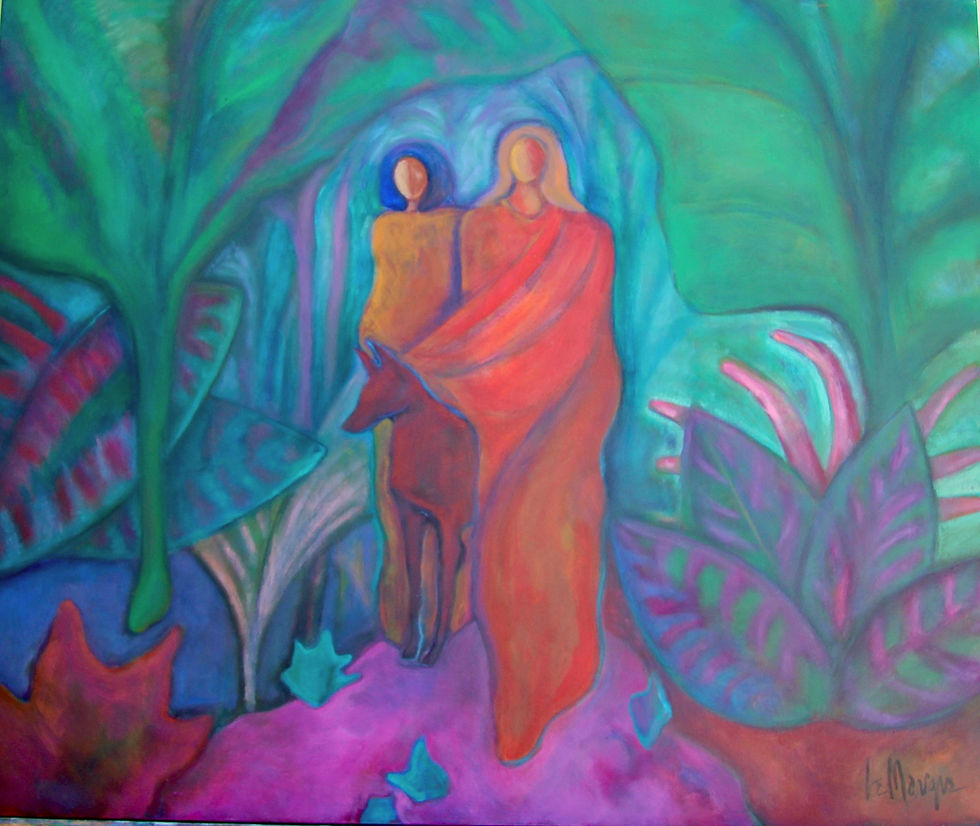 Two Women With Red Dog