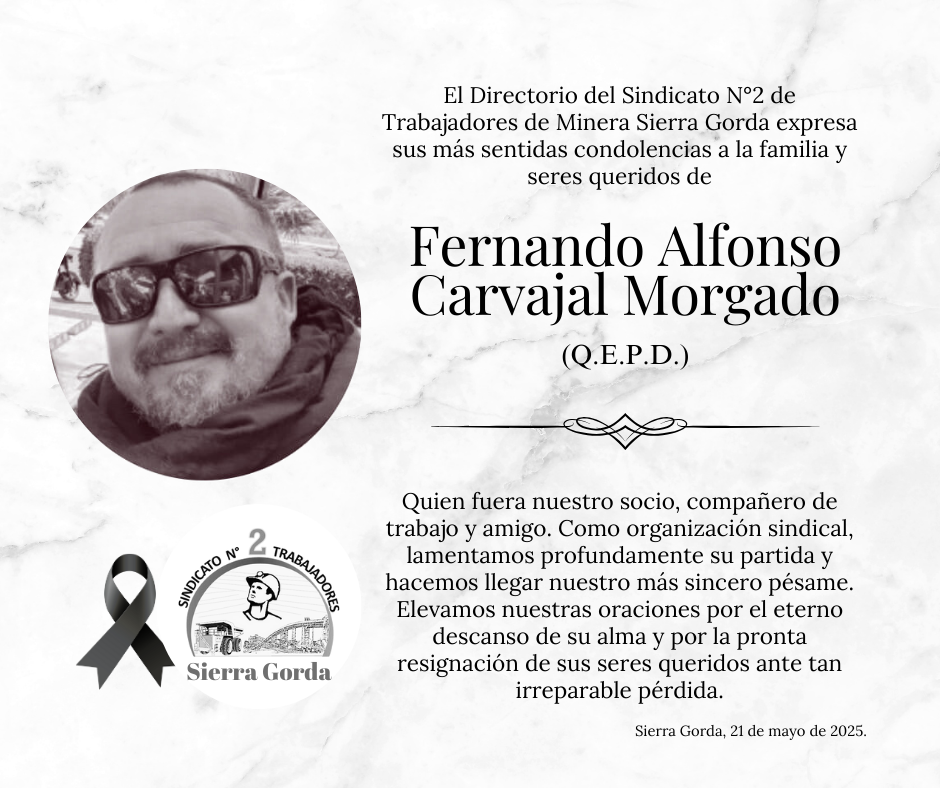 Condolencias Fernando Carvajal Morgado (Q.E.P.D.)