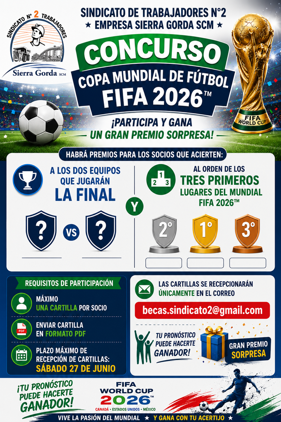 ⚽ Sindicato N°2 Sierra Gorda SCM lanza concurso de pronósticos para el Mundial FIFA 2026