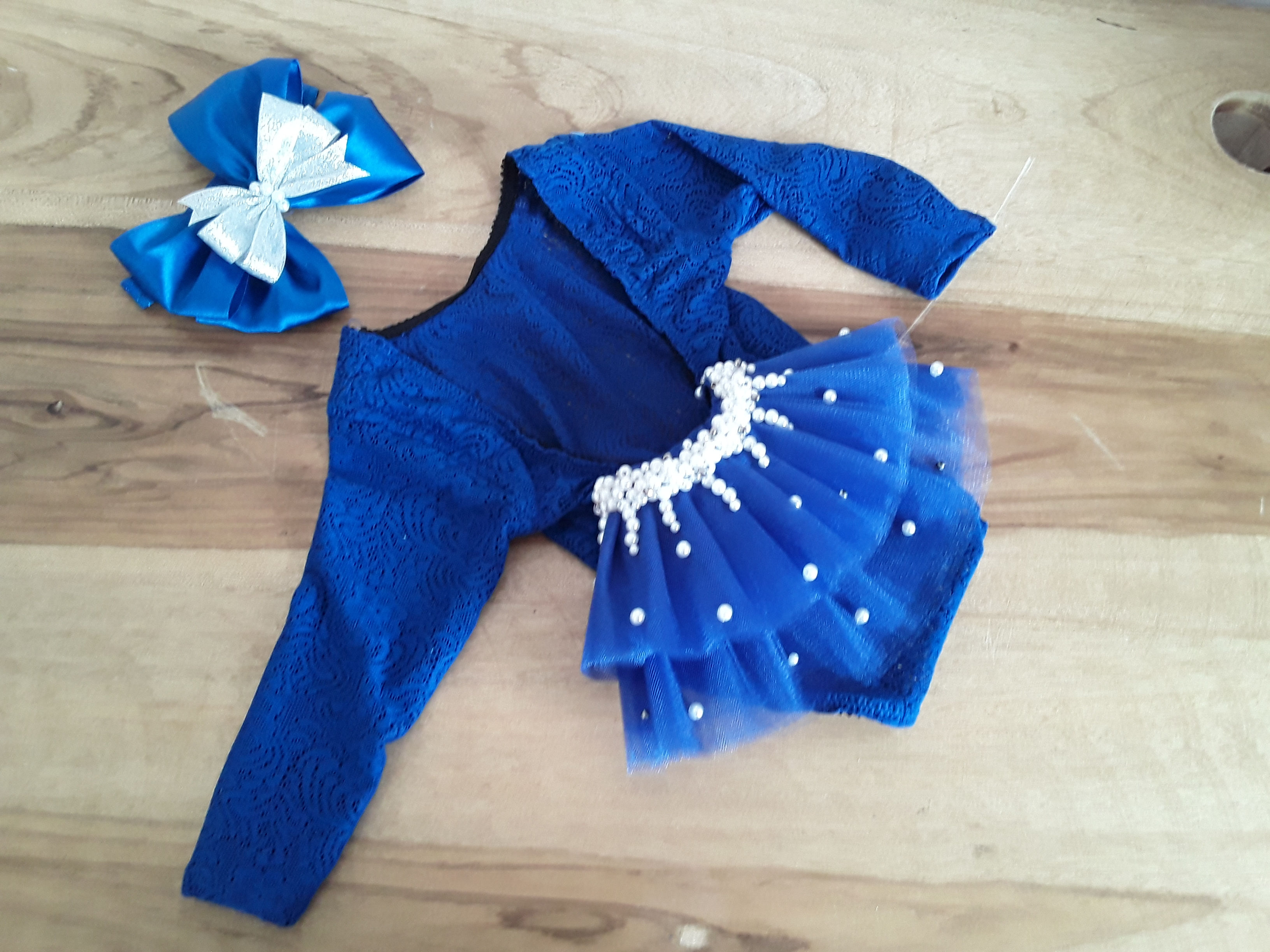 Blue Bodysuit With Pearls