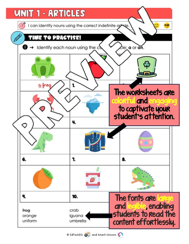 Thumbnail: Articles and Plural Nouns Unit