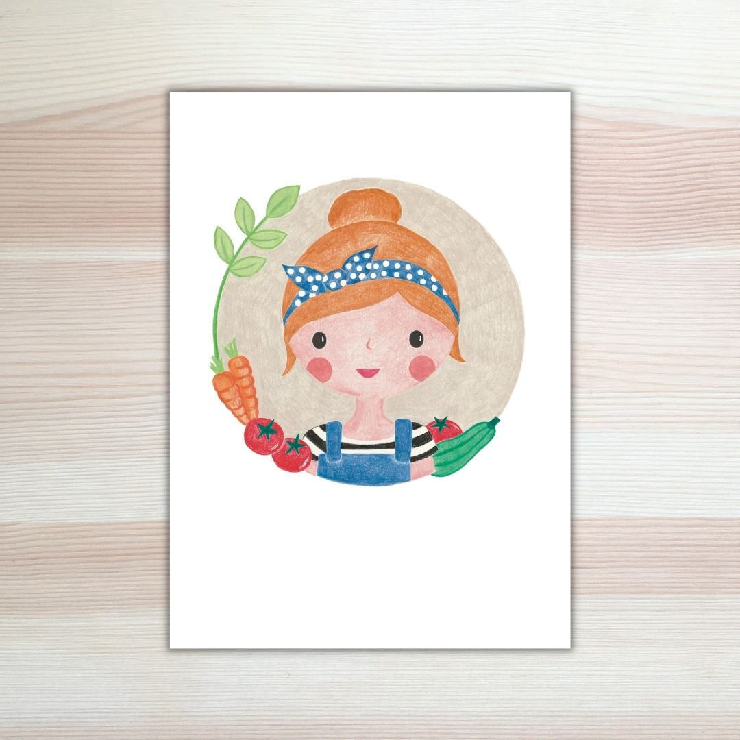 Miniposter Moestuinmeisje van Lesjaillustraties Breda