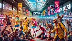 DALL·E 2024-11-28 20.37.28 - A vibrant scene representing the Toulouse Game Show (TGS) wit
