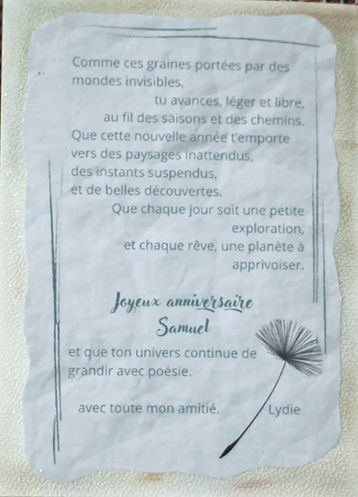 dos de la création, espace texte personnalisé