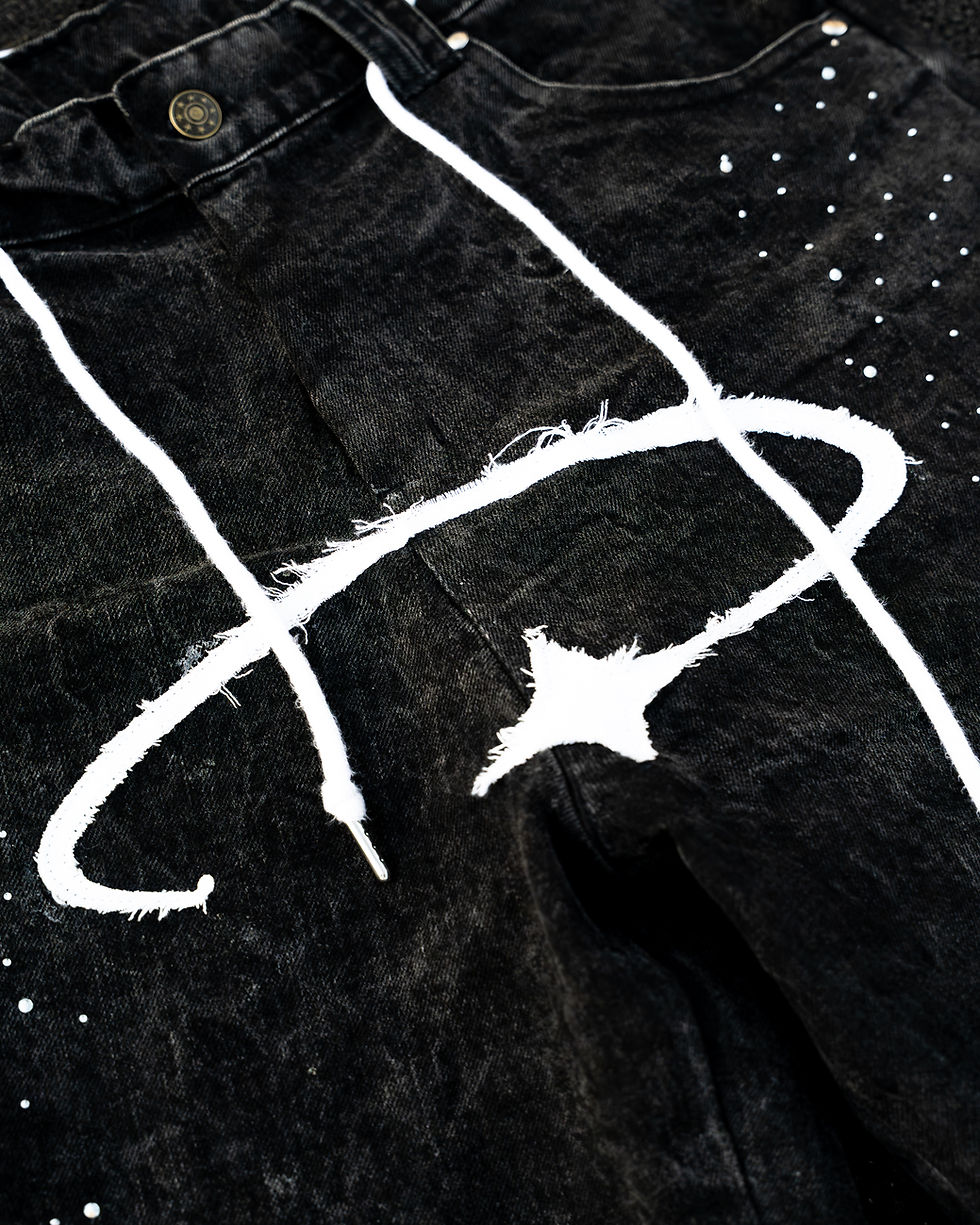 Thumbnail: Charm Wrld Rhinestone Jorts – Distressed Denim Shorts