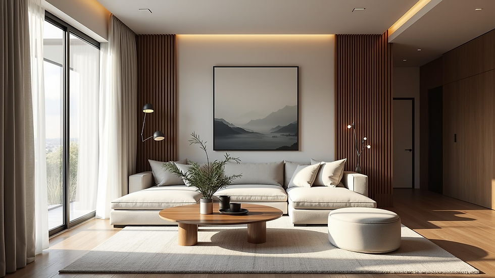 High angle view of a modern renovated living room