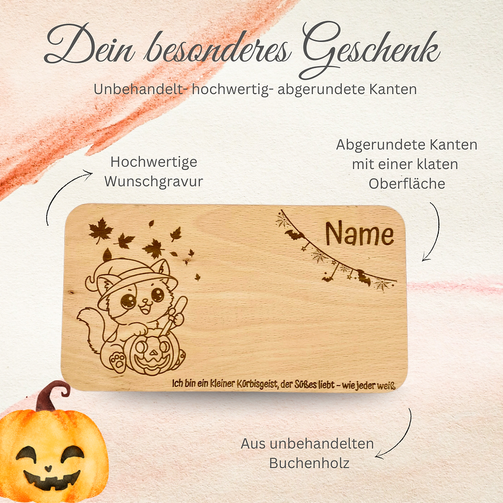 Miniaturbild: Halloween Frühstücksbrettchen personalisiert mit Namensgravur – nachhaltiges Geschenk aus Holz für die gruselige Jahreszeit