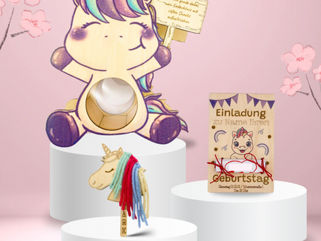 personalisierte Geschenke und Einladungskarten für den Kindergeburtstag, Pferde und Einhorn