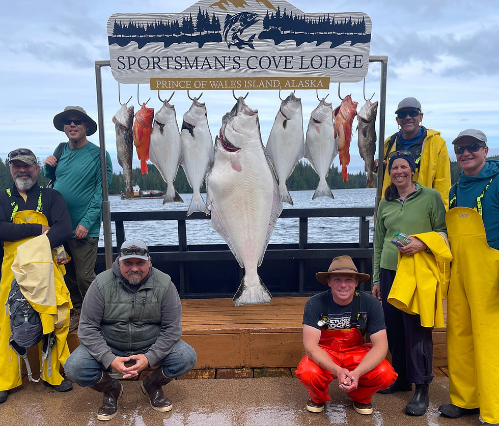 A group of fishermen in Alaska at the best charter fishing lodge in Alaska